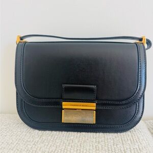 Charles & Keith Black Crossbody Bag with Gold Accent